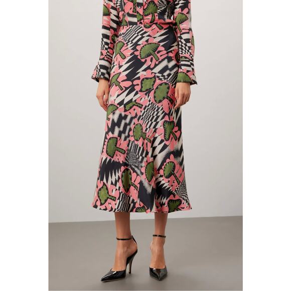 Untitled in Motion‎ Lelaki Maxi Skirt Pink Green Black Abstract Print Sz L - Picture 1 of 15